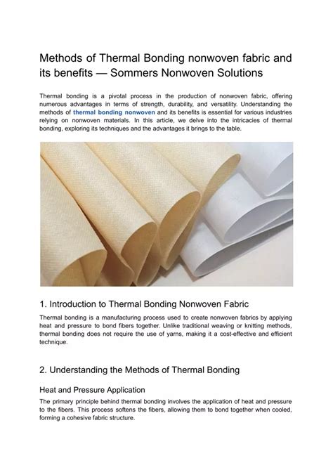 Ppt Methods Of Thermal Bonding Nonwoven Fabric And Its Benefits — Sommers Nonwoven Solutions