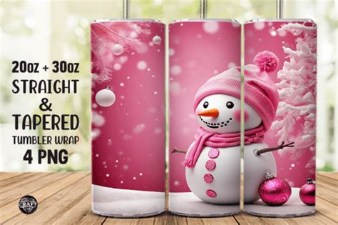 Pink Snowman Christmas Tumbler Wrap Oz Graphic By Lazycraftlab