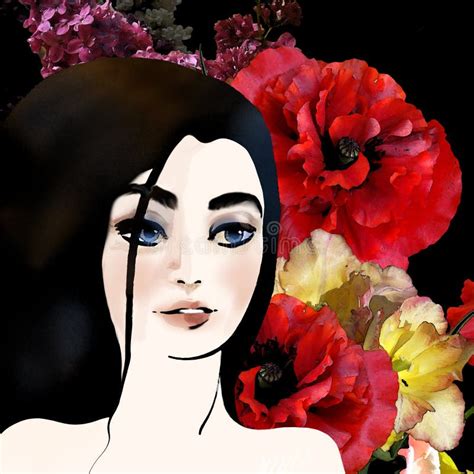 Beautiful Brunette On Floral Background Stock Illustration Illustration Of Woman Brunette