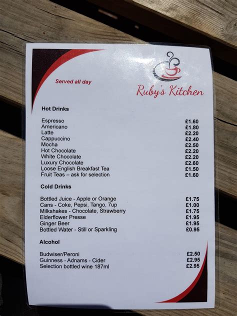 Menu At Ruby S Kitchen Cafe Felixstowe