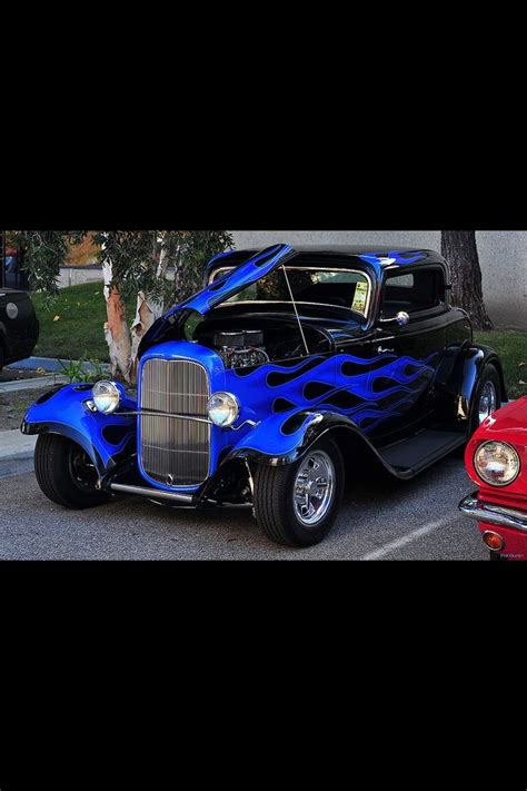 Blue Flames On Black Very Nicely Done Hot Rods Cars Cool Cars Coupe