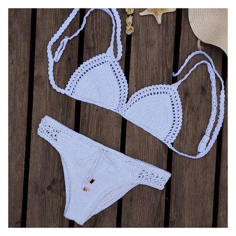 Aliexpress Buy Handmade Crocheted Sexy Bikini Sets 100 Cotton Hollow Trilateral Bathing