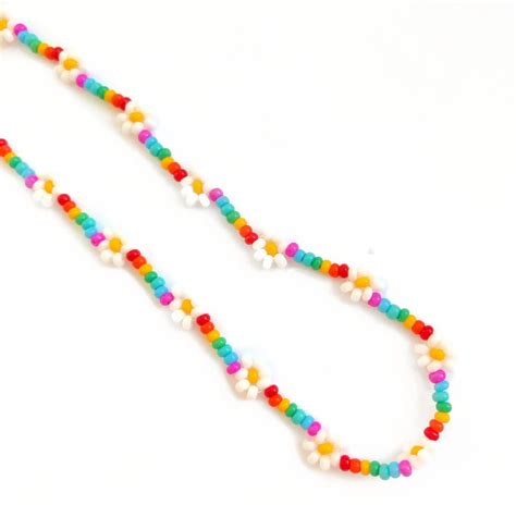 Beaded Rainbow Necklace Pride Necklace Seed Bead Flower Necklace