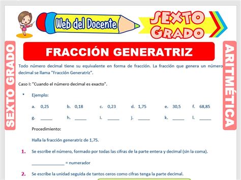 Fracción Generatriz para Sexto Grado de Primaria Web del Docente