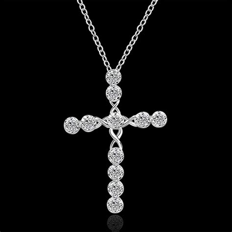 Ayyufe Women 925 Sterling Silver Plated Cross Zircon Pendant Necklace