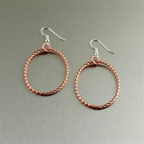 Twisted Cable Oval Copper Hoop Earrings Copper Jewelry Handmade