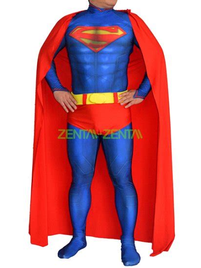 Superman Costume Printed Spandex Lycra Zentai Suit With 3d Muscle Shading With Cape