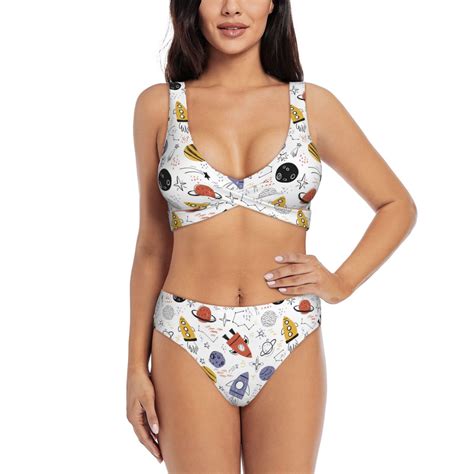 Rocae Rocket Planets For Bikini Set For Women Two Piece Sexy High