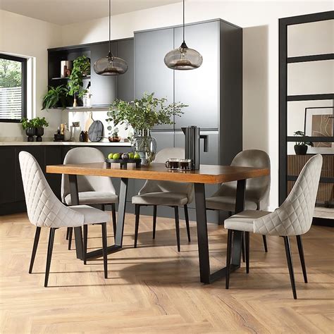 Addison Industrial Dining Table Ricco Chairs Dark Oak Veneer