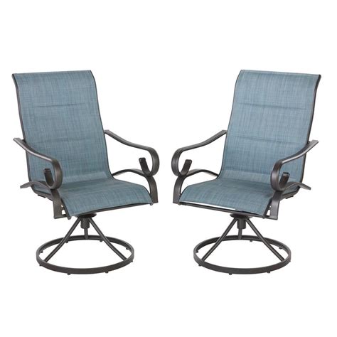 Hampton Bay Crestridge Padded Sling Swivel Outdoor Lounge Chair In Conley Denim 2 Pack Rts877z