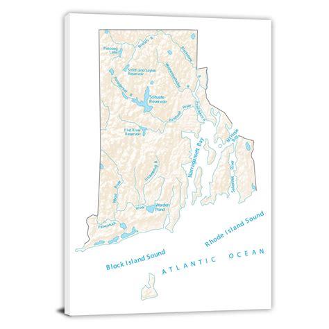 Rhode Island Lakes And Rivers Map 2022 Canvas Wrap