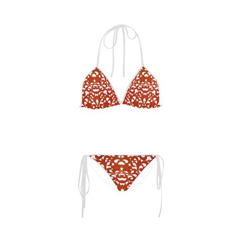 Vintage Red Floral Lace Custom Bikini Swimsuit ID D