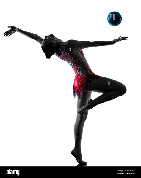 One Caucasian Young Woman Gymnast Practicing Rhythm Gymnastic In Studio