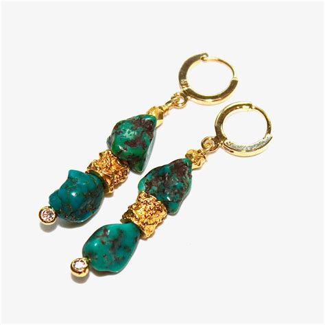turquoise earrings turquoise jewelry long earrings gold etsy