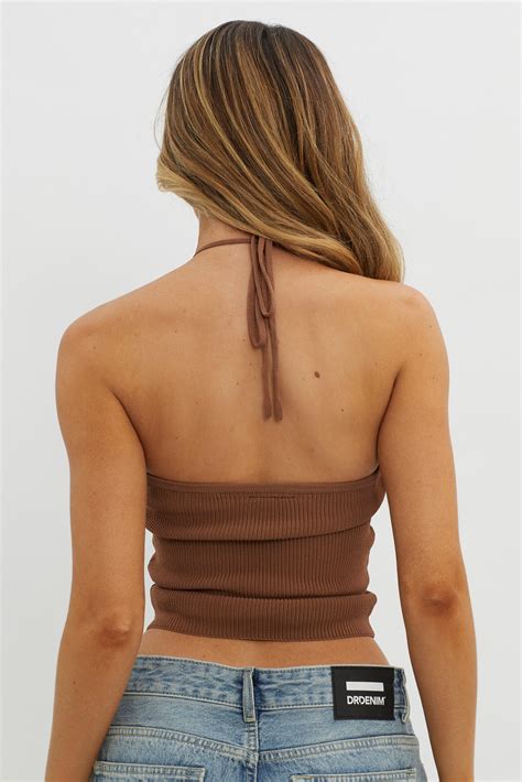 Shop The Solitude Twist Bust Knit Top Brown Selfie Leslie