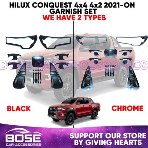 Toyota Hilux Conquest Garnish Set 2021 2022 2023 Model 2 Types BLACK