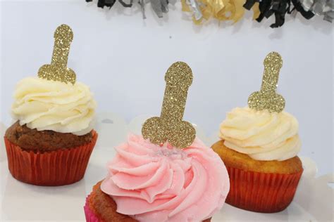 Penis Cupcake Toppers Glitter Cupcake Toppers Bachelorette Etsy