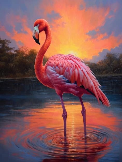 Premium AI Image | Flamingo in the sunset by person