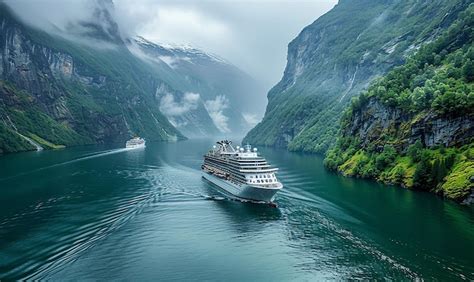 Premium Photo | A cruise ship in the fjords of fjords