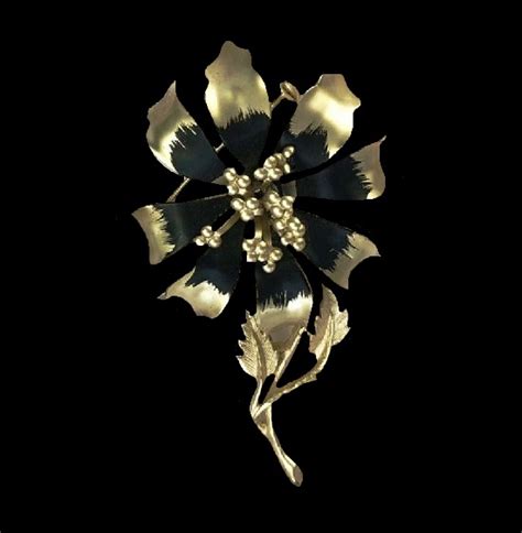 Gold Tone Enamel Flower Brooch Kaleidoscope Effect