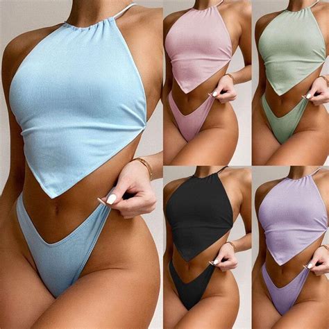 Buy Colors Swimsuit Brazalian Bikini Set Halter Swimwear Sexy Off