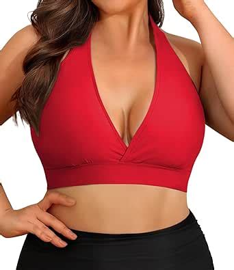 Amazon VividHarbor Plus Size Halter Bikini Top Padded Large Bust Push Up Retro Bathing Suit