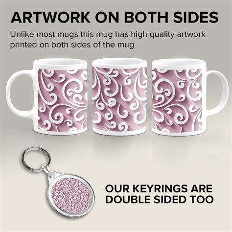 Mug Round Keyring Set Baby Pink Flower Swirls Art Deco 14681 EBay