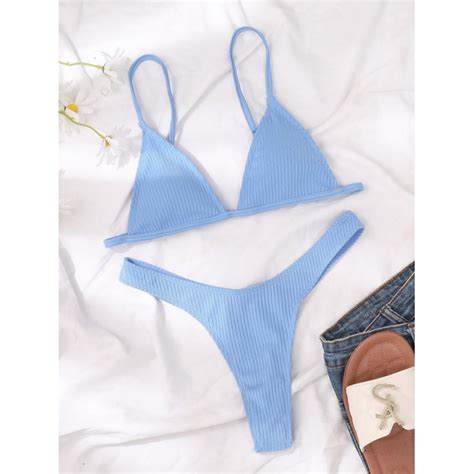 Girls High Cut Bikini Set Sexy Small Cup Swimwear Women Ribbed Swimsuit