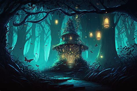 Enchanted Fairy Forest Landscape, Misty Dark Mood. Concept Art Ai ...