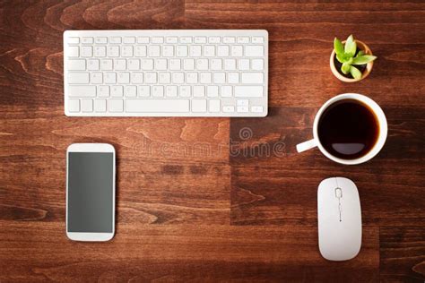 Neat Workstation On A Wooden Desk Stock Photo Image Of Study Mouse