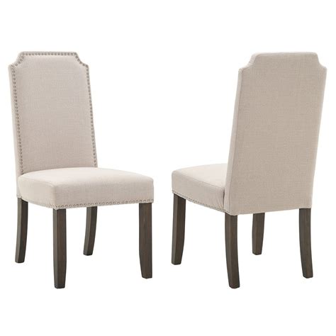 Merax Set Of 2 Stylish Upholstered Fabric Dining Chairs With Nailhead