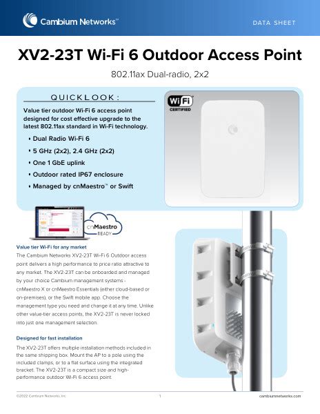 XV2 23T Outdoor Wi Fi 6 Access Point Data Sheet Cambium Networks