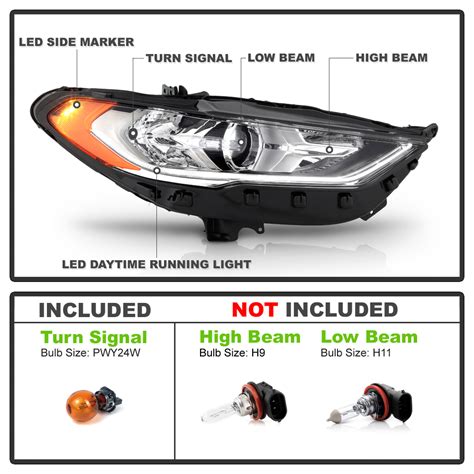 Ford Fusion Halogen W Led Drl Projector Headlight Headlamp