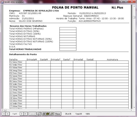 Folha De Ponto Excel