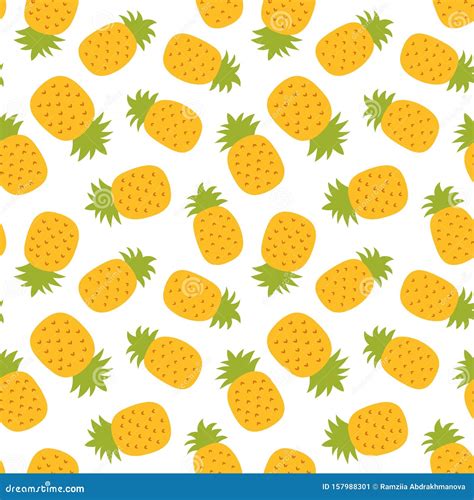 Pineapple Seamless Pattern Hand Drawn Fresh Ananas Vector Sketch Background Color Doodle