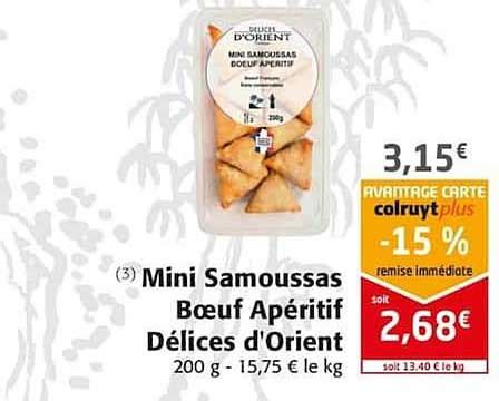 Promo Mini Samoussas Bœuf Apéritif Délices D orient chez Colruyt