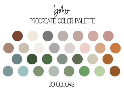 Boho Procreate Color Palette Nature Inspired Palette Muted Procreate Color Palette Foresty