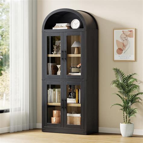 Garvee Arched Bookshelf With Glass Doors 714 Farmhouse Bookcase