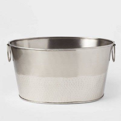 L Stainless Steel Hammered Metal Oval Beverage Tub Threshold