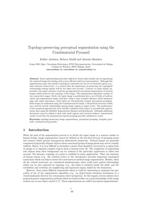 Pdf Topology Preserving Perceptual Segmentation Using The