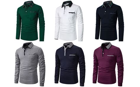 Sttlzmc Mens Casual Cotton Polo Shirts Long Sleeve Striped Collar T Shirts With Pocket Amazon