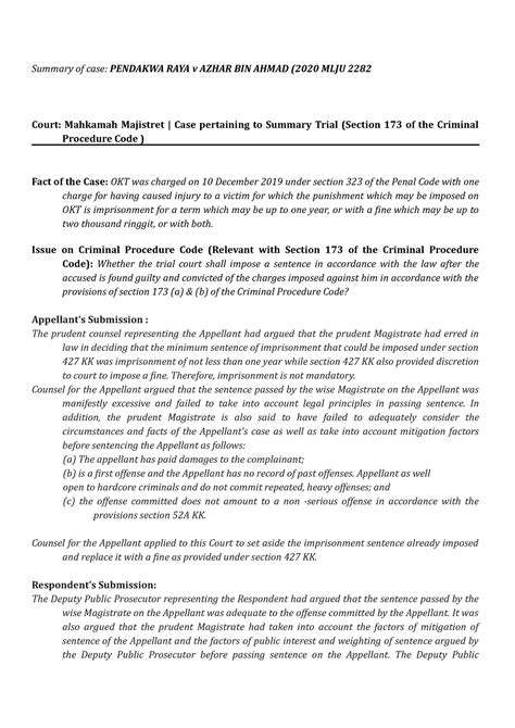 Case Summary Of Pendakwa Raya V Azhar Bin Ahmad 2020 Summary Of