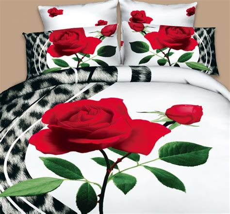 3d Black Leopard Red Rose Flower Print Bedding Set Duvet Cover Fitted