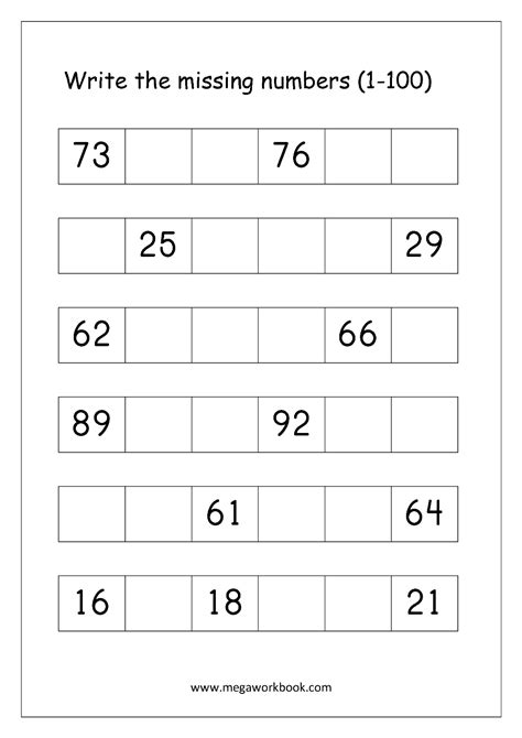 Missing Numbers 1 To 50 Worksheets