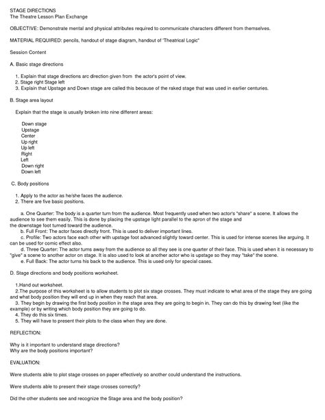 Stage Directions Diagram Worksheet Free Pdf At Worksheeto