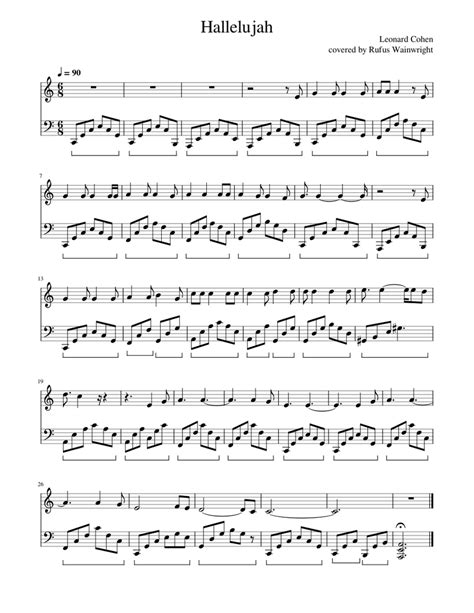 Hallelujah Rufus Wainwright Sheet Music For Piano Solo Easy