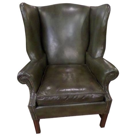 Green Leather Chippendale Style Wing Chair And Ottoman At 1stdibs