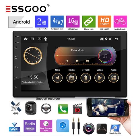 ESSGOO Android 11 7 Touch Screen CAR Stere Rádio 2 MP5 Jogador Din