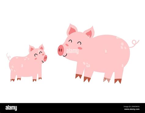 Mother pig with her baby piglet. Cute farm animal characters mom and her child Stock Vector ...