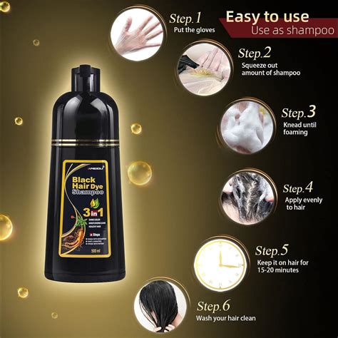 Meidu Black Hair Dye Shampoo For Gray Hair Semi Permanent Color For Women And Men 3 In 1 100